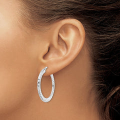 QE15850 Sterling Silver Rhodium-plated 2x32mm D/C Knife-edge Tube Hoop Earrings