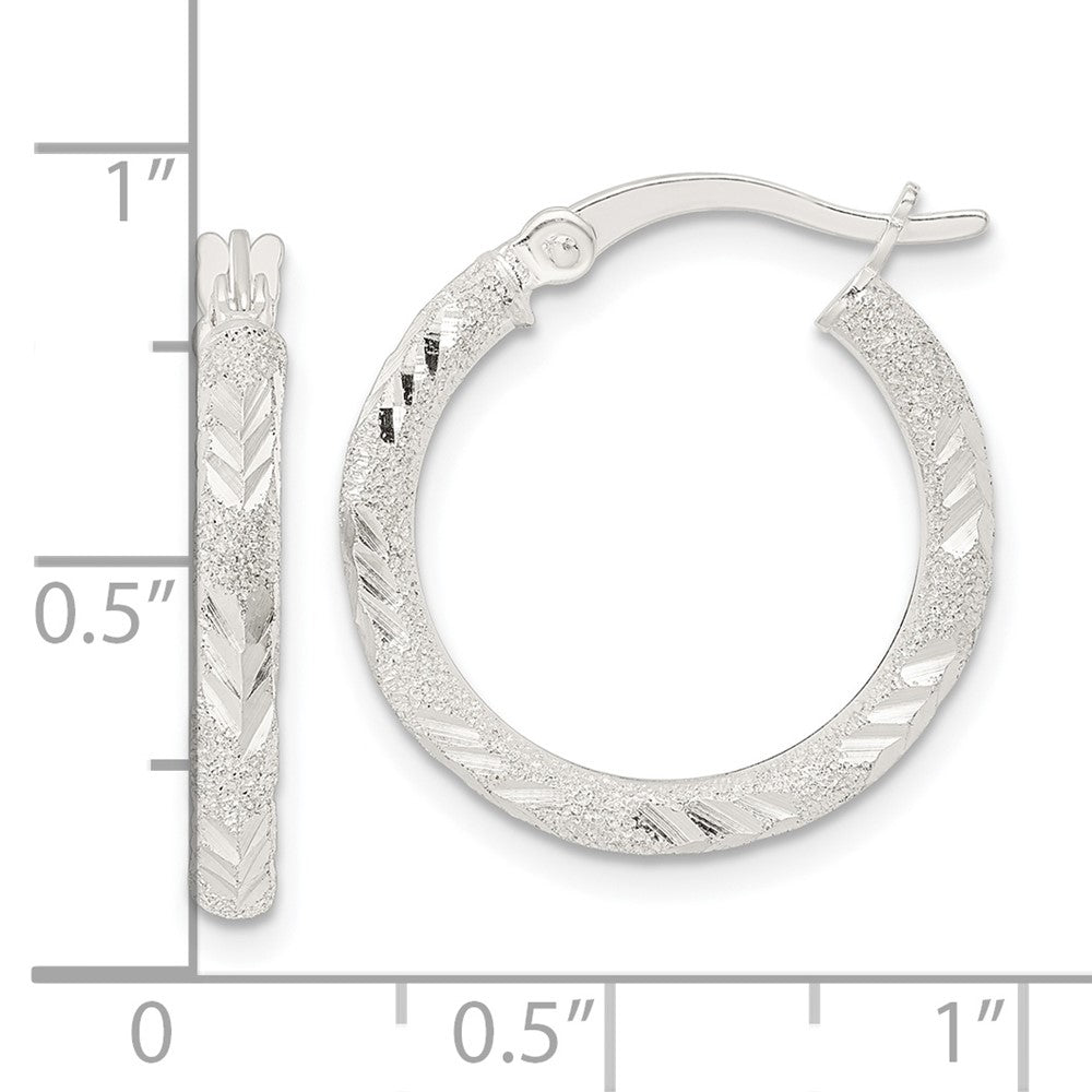 QE15855 Sterling Silver Polished and Laser Diamond-cut Hoop