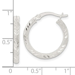 QE15855 Sterling Silver Polished and Laser Diamond-cut Hoop Earrings