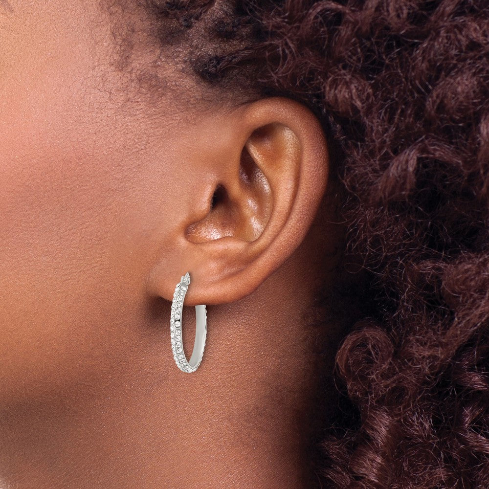 QE15859 Sterling Silver CZ Round Hoop Earrings