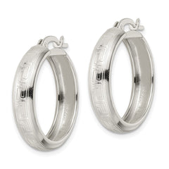 QE15861 Sterling Silver Polished Greek Key Circle Hoop Earrings