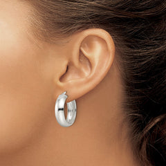 QE15862 Sterling Silver Polished 7x25mm Hoop Earrings