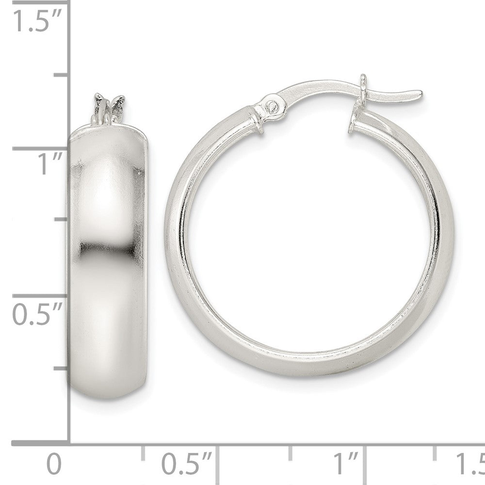 QE15862 Sterling Silver Polished 7x25mm Hoop Earrings