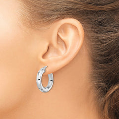 QE15865 Sterling Silver Rhodium-plated 5x24mm Octagon Tube Hoop Earrings