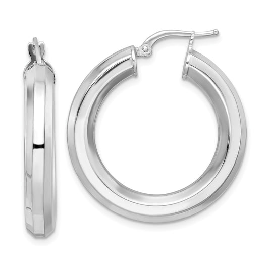 QE15866 Sterling Silver Rhodium-plated 5x30mm Octagon Tube Hoop Earrings