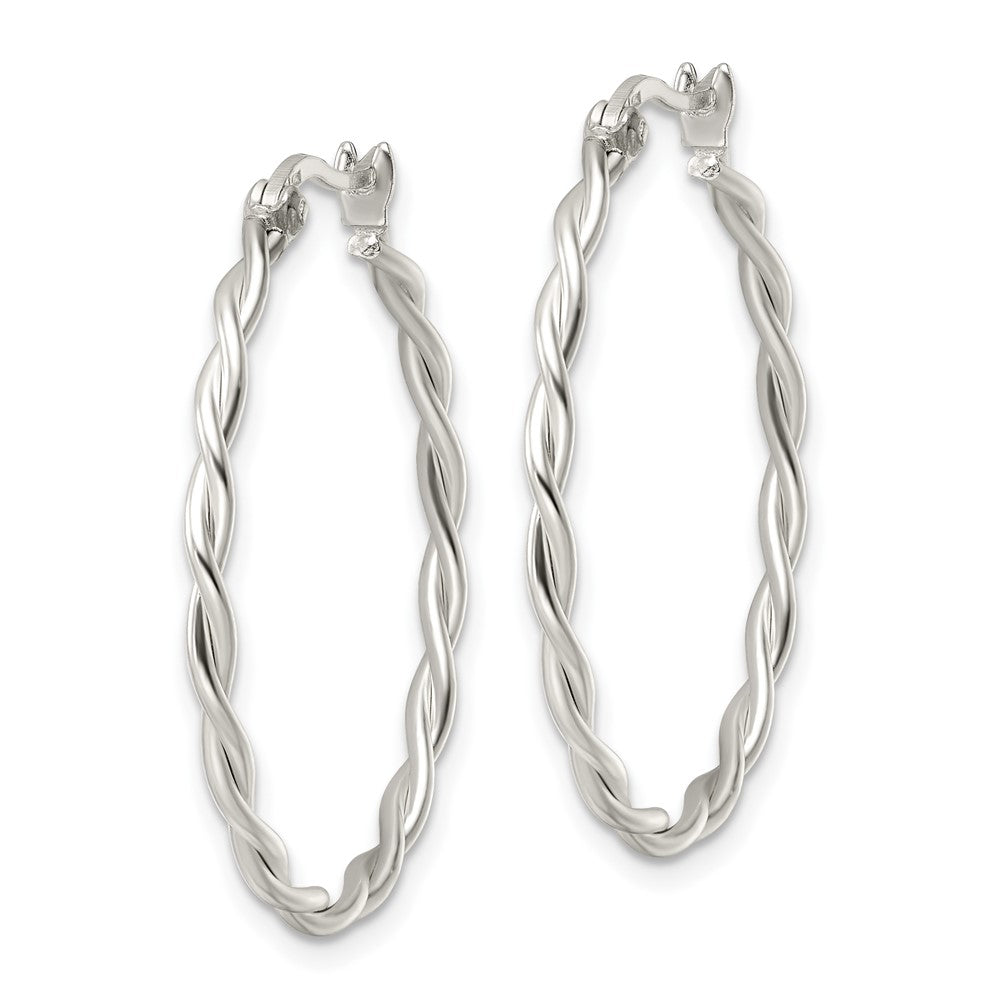 QE15877 Sterling Silver Satin Twisted Hoop Earrings