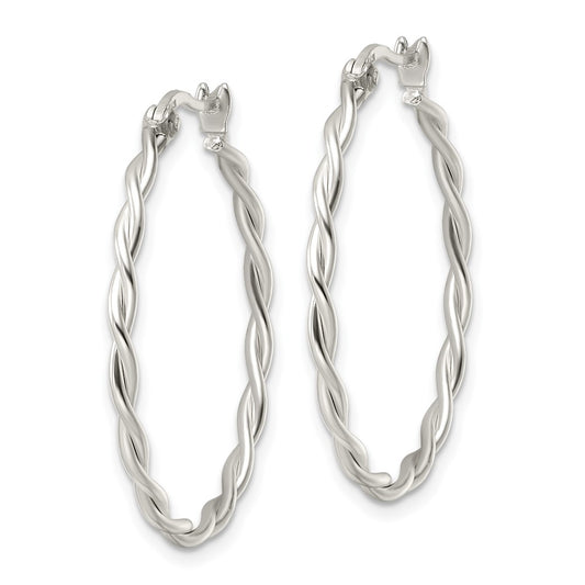 QE15877 Sterling Silver Satin Twisted Hoop Earrings