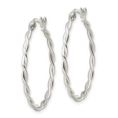 QE15877 Sterling Silver Satin Twisted Hoop Earrings