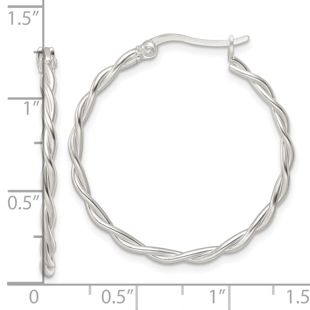 QE15877 Sterling Silver Satin Twisted Hoop Earrings