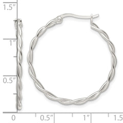 QE15877 Sterling Silver Satin Twisted Hoop Earrings