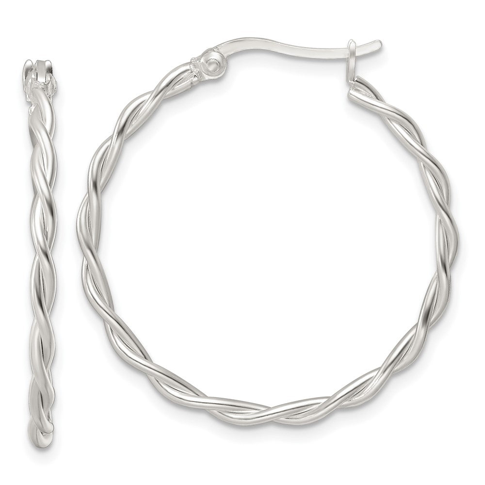QE15877 Sterling Silver Satin Twisted Hoop Earrings
