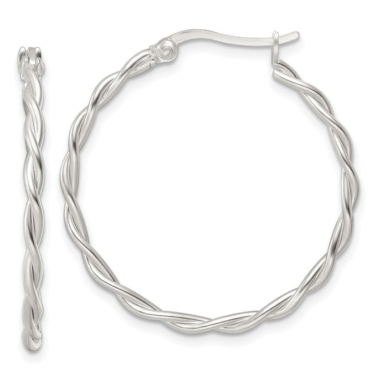 QE15877 Sterling Silver Satin Twisted Hoop Earrings