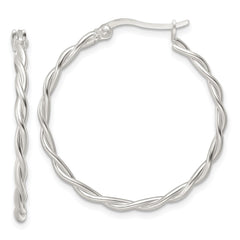 QE15877 Sterling Silver Satin Twisted Hoop Earrings
