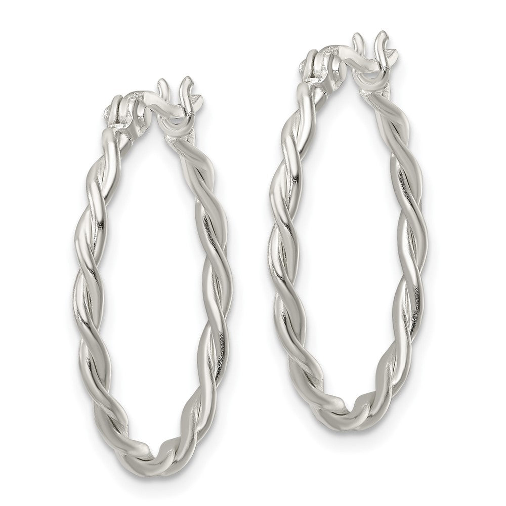 QE15878 Sterling Silver Polished Twisted Hoop Earrings