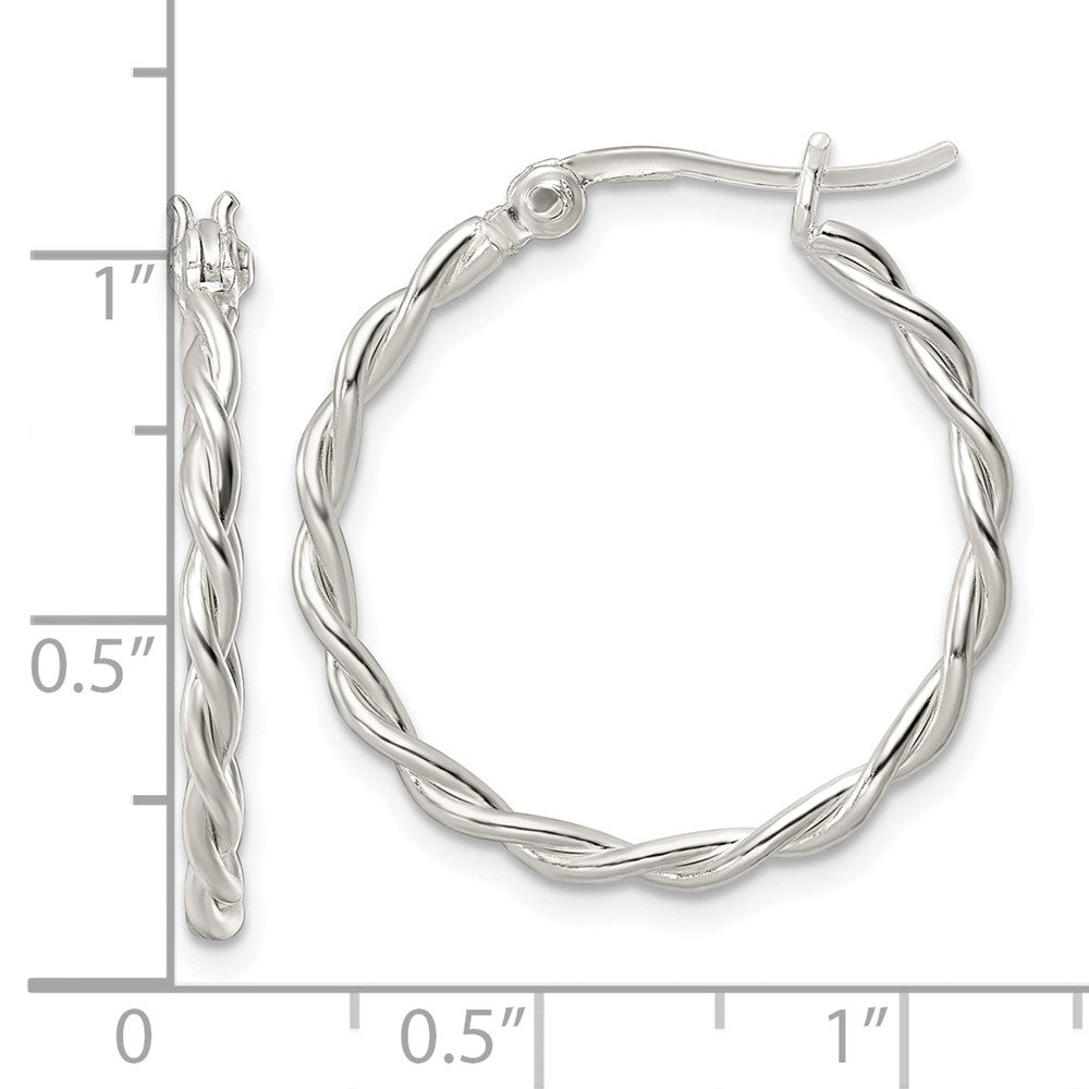 QE15878 Sterling Silver Polished Twisted Hoop Earrings