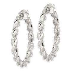 QE15886 Sterling Silver Polished and Textured Twisted Circle Hoop Earrings