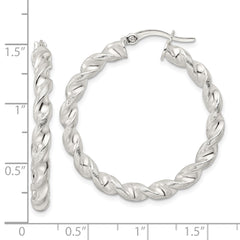 QE15886 Sterling Silver Polished and Textured Twisted Circle Hoop Earrings