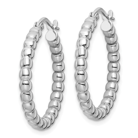 QE15891 Sterling Silver Rhodium-plated Polished 3mm Beaded Hoop Earrings