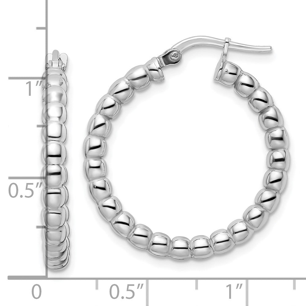 QE15891 Sterling Silver Rhodium-plated Polished 3mm Beaded Hoop Earrings