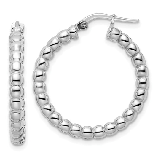 QE15891 Sterling Silver Rhodium-plated Polished 3mm Beaded Hoop Earrings