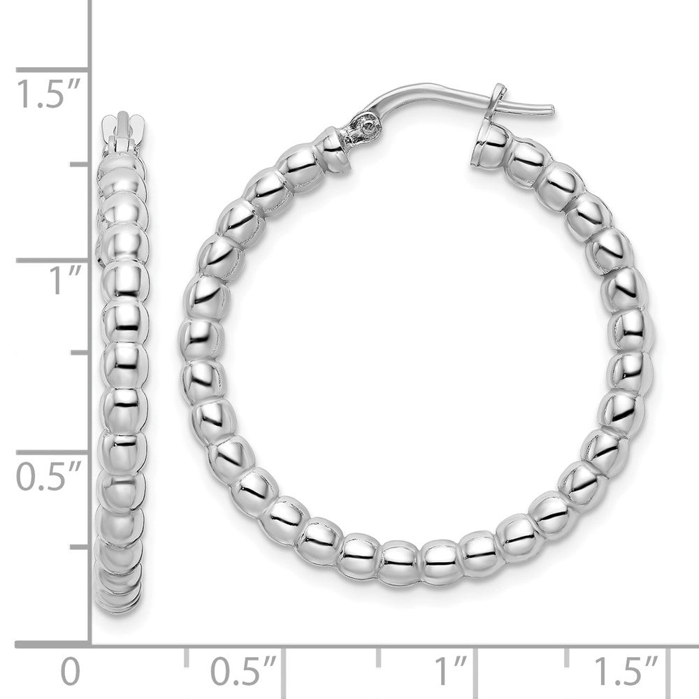 QE15892 Sterling Silver Rhodium-plated Polished 3mm Beaded Hoop Earrings