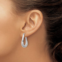 QE15893 Sterling Silver Rhodium-plated Polished Double Oval Hoop Earrings