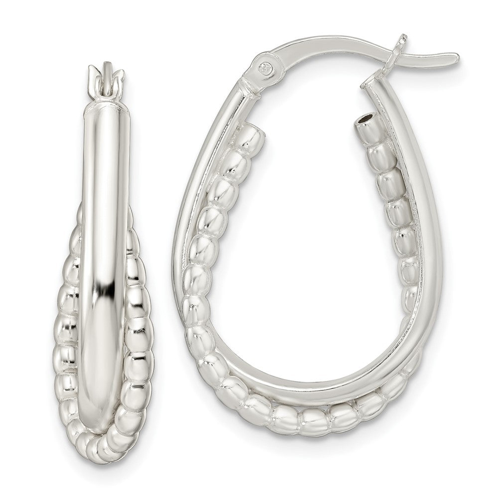 QE15893 Sterling Silver Rhodium-plated Polished Double Oval Hoop Earrings