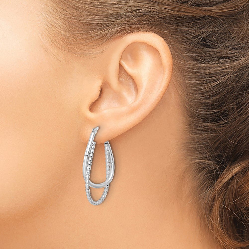 QE15894 Sterling Silver Rhodium-plated Polished Double Oval Hoop Earrings