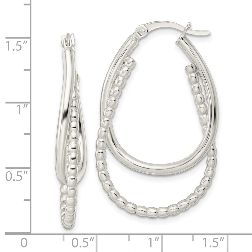 QE15894 Sterling Silver Rhodium-plated Polished Double Oval Hoop Earrings
