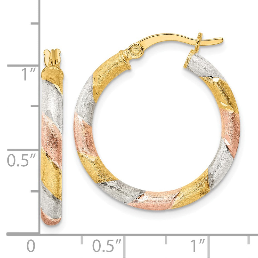 QE15895 Sterling Silver Gold and Rose-tone Diamond-cut Circle Hoop Earrings