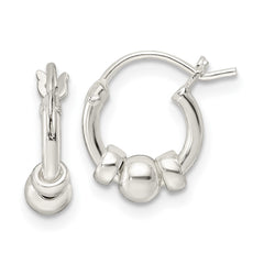 QE15897 Sterling Silver Polished Beaded Circle Hoop Earrings