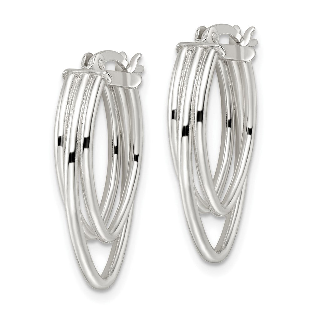 QE15902 Sterling Silver Polished Triple Oval Hoop Earrings