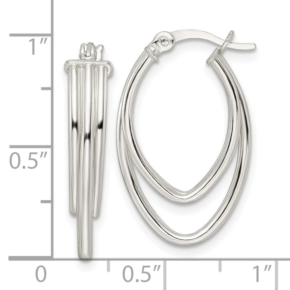 QE15902 Sterling Silver Polished Triple Oval Hoop Earrings
