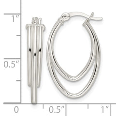 QE15902 Sterling Silver Polished Triple Oval Hoop Earrings