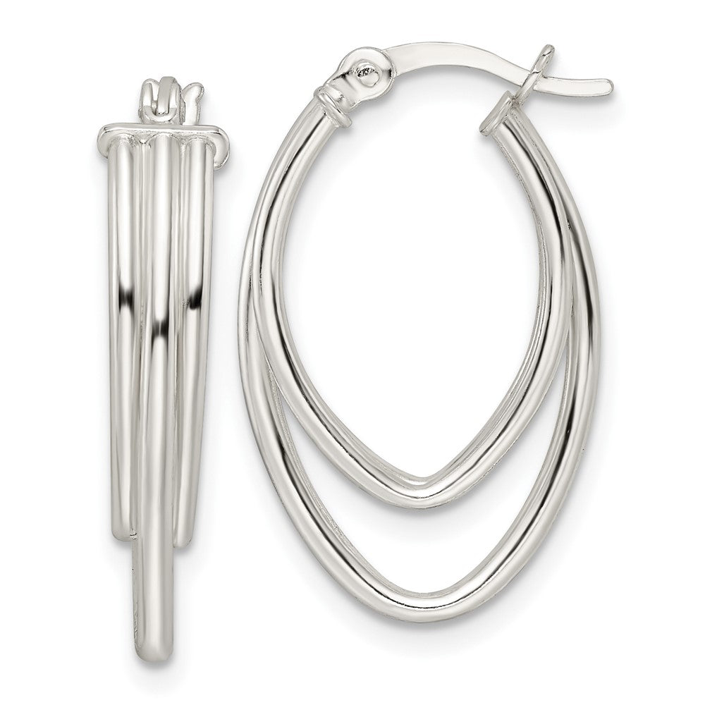 QE15902 Sterling Silver Polished Triple Oval Hoop Earrings