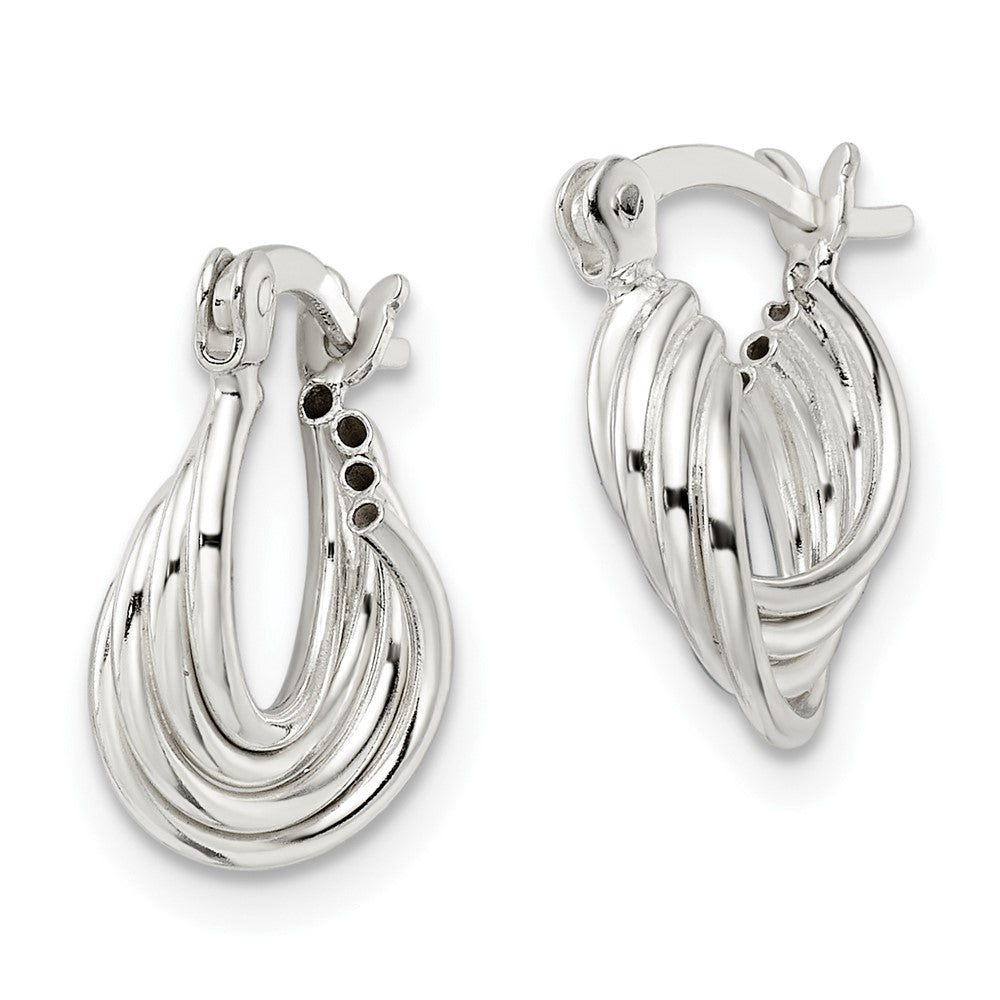 QE15903 Sterling Silver Polished Triple Circle Hoop Earrings