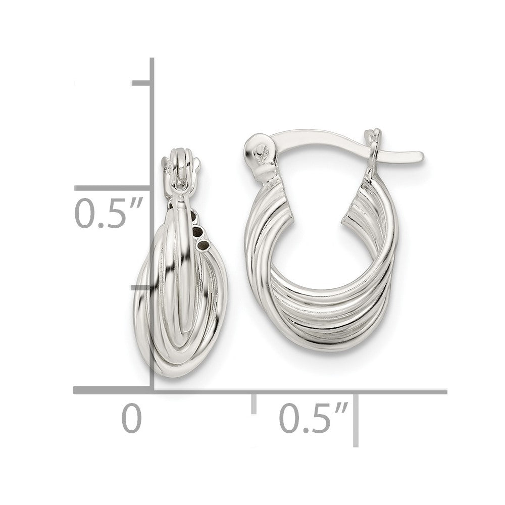 QE15903 Sterling Silver Polished Triple Circle Hoop Earrings