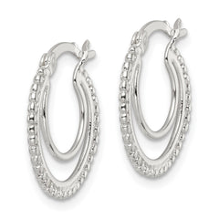 QE15906 Sterling Silver Beaded Double Circle Hoop Earrings