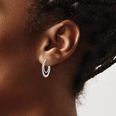 QE15906 Sterling Silver Beaded Double Circle Hoop Earrings