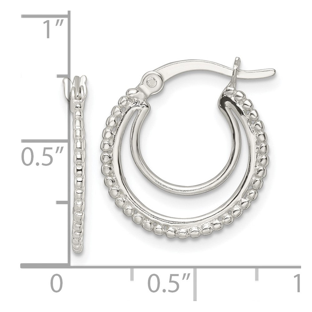 QE15906 Sterling Silver Beaded Double Circle Hoop Earrings