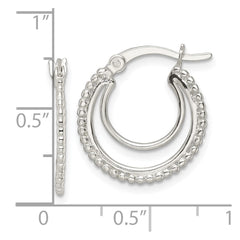 QE15906 Sterling Silver Beaded Double Circle Hoop Earrings