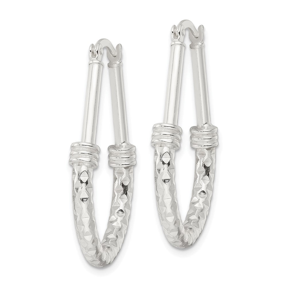 QE15910 Sterling Silver Polished Fancy Oval Hoop Earrings