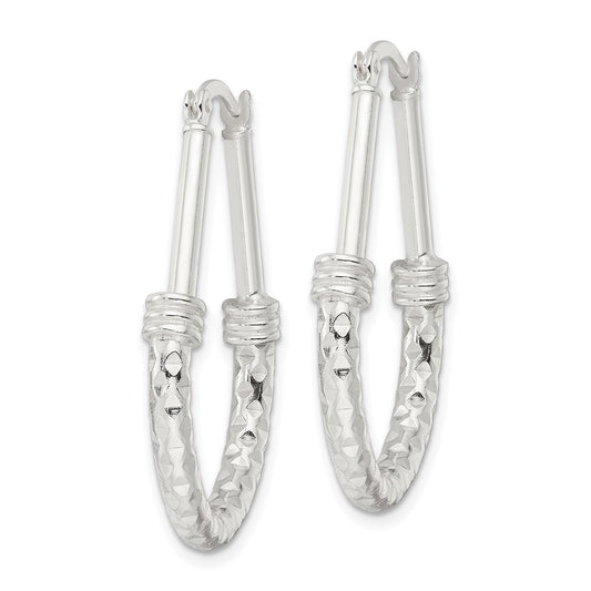 QE15910 Sterling Silver Polished Fancy Oval Hoop Earrings