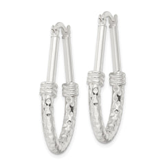 QE15910 Sterling Silver Polished Fancy Oval Hoop Earrings