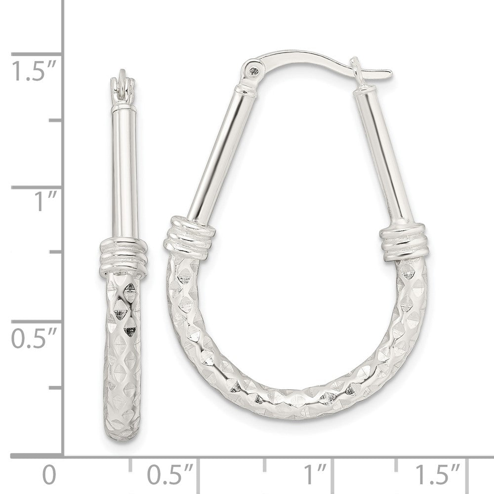 QE15910 Sterling Silver Polished Fancy Oval Hoop Earrings