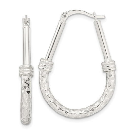 QE15910 Sterling Silver Polished Fancy Oval Hoop Earrings
