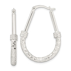 QE15910 Sterling Silver Polished Fancy Oval Hoop Earrings