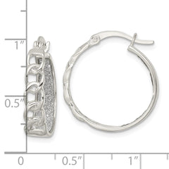 QE15924 Sterling Silver Polished Fabric Glitter Hoop & Links Round Hoop Earrings