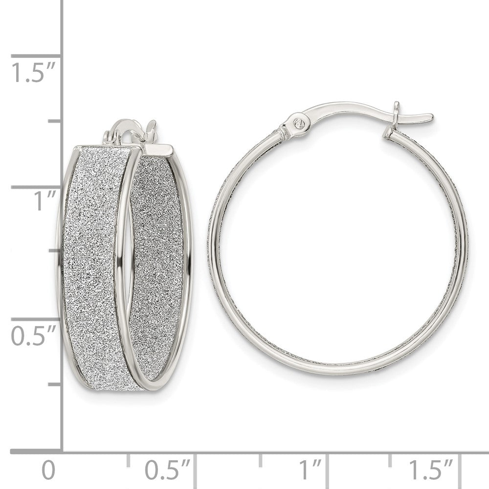 QE15928 Sterling Silver Polished Fabric Glitter 6.85mm Round Hoop Earrings
