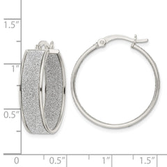 QE15928 Sterling Silver Polished Fabric Glitter 6.85mm Round Hoop Earrings